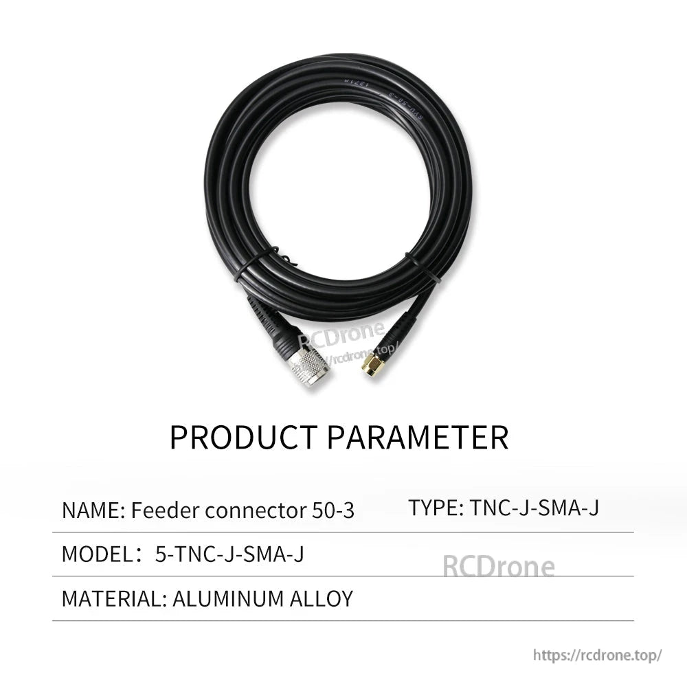 Feeder cable TNC-J to SMA-J connector, product parameter graphic