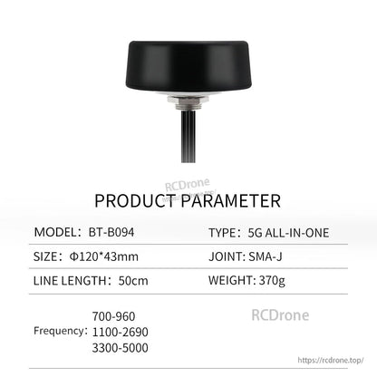 BT-B094 product parameter table with size, weight, cable length and frequency bands listed