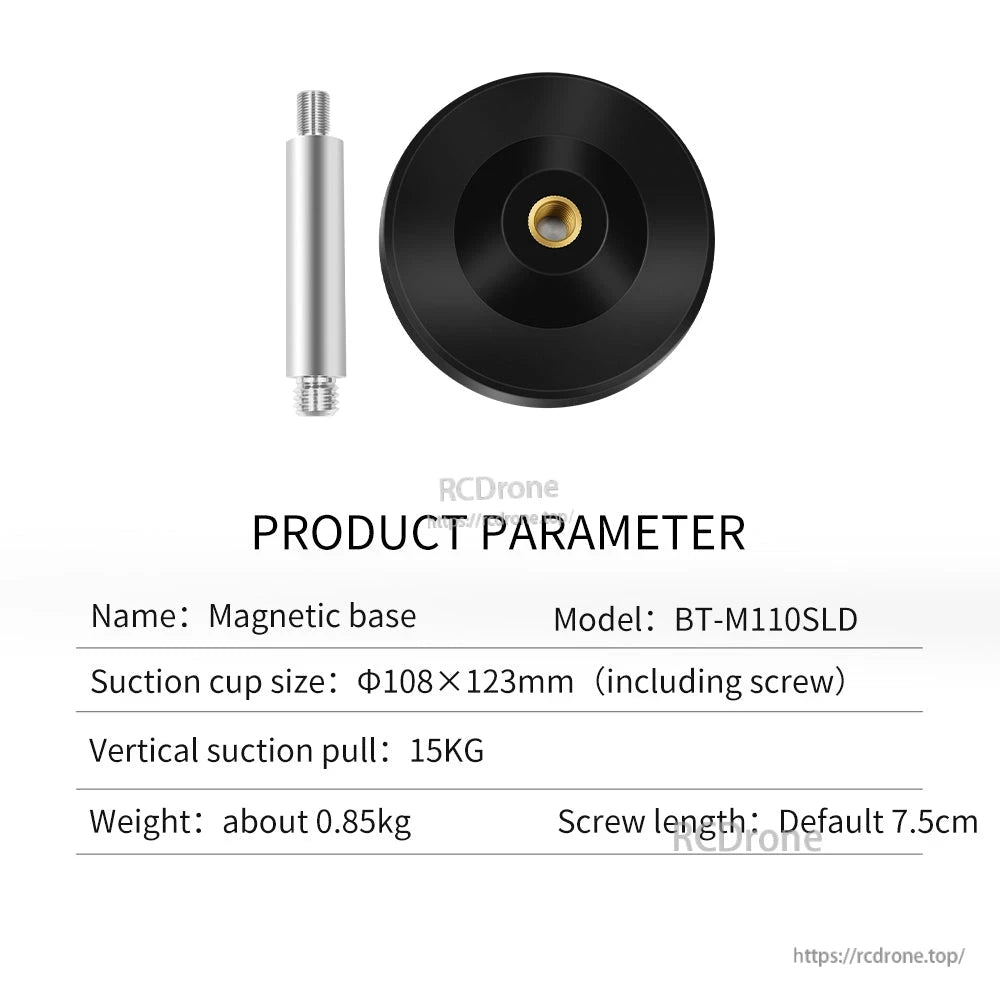 Beitian BT-M110SLD GNSS RTK antenna magnetic base parameter chart with 108×123mm size and 7.5cm screw