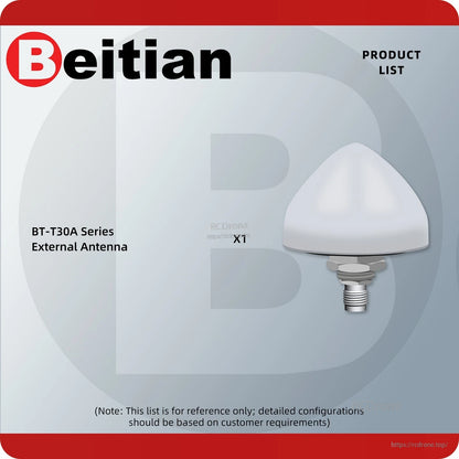 BT-T30A series external antenna product list graphic showing 1x antenna included (x1)