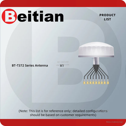 Package contents list showing BT-T372 series antenna quantity: 1 piece