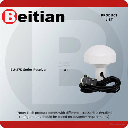 BU-27D series receiver product list graphic showing one antenna unit and cable