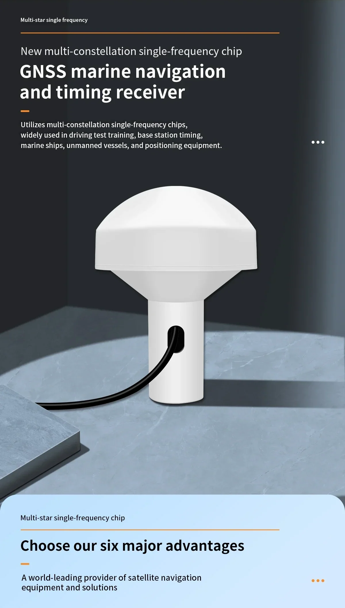Beitian BV-57D marine GNSS navigation and timing receiver with integrated ceramic antenna and attached cable