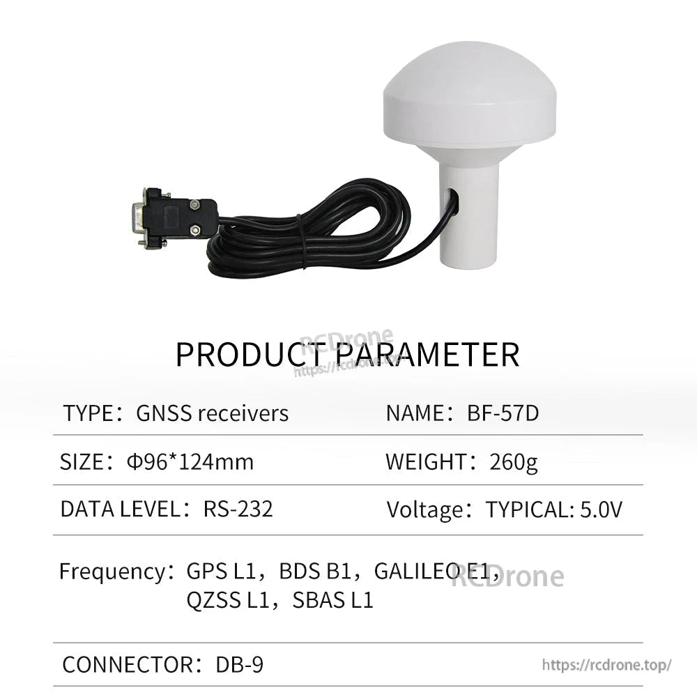 Beitian BV-57D marine GNSS AIS receiver antenna with RS-232 DB9 cable, product parameter table