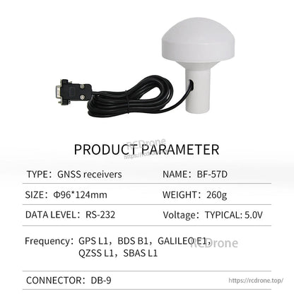 Beitian BV-57D marine GNSS AIS receiver antenna with RS-232 DB9 cable, product parameter table