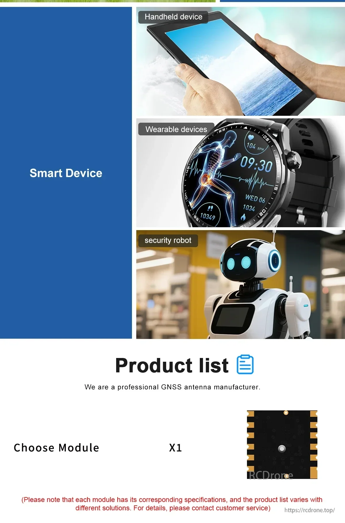 BE-166 smart device applications and product list showing the GNSS module for integration