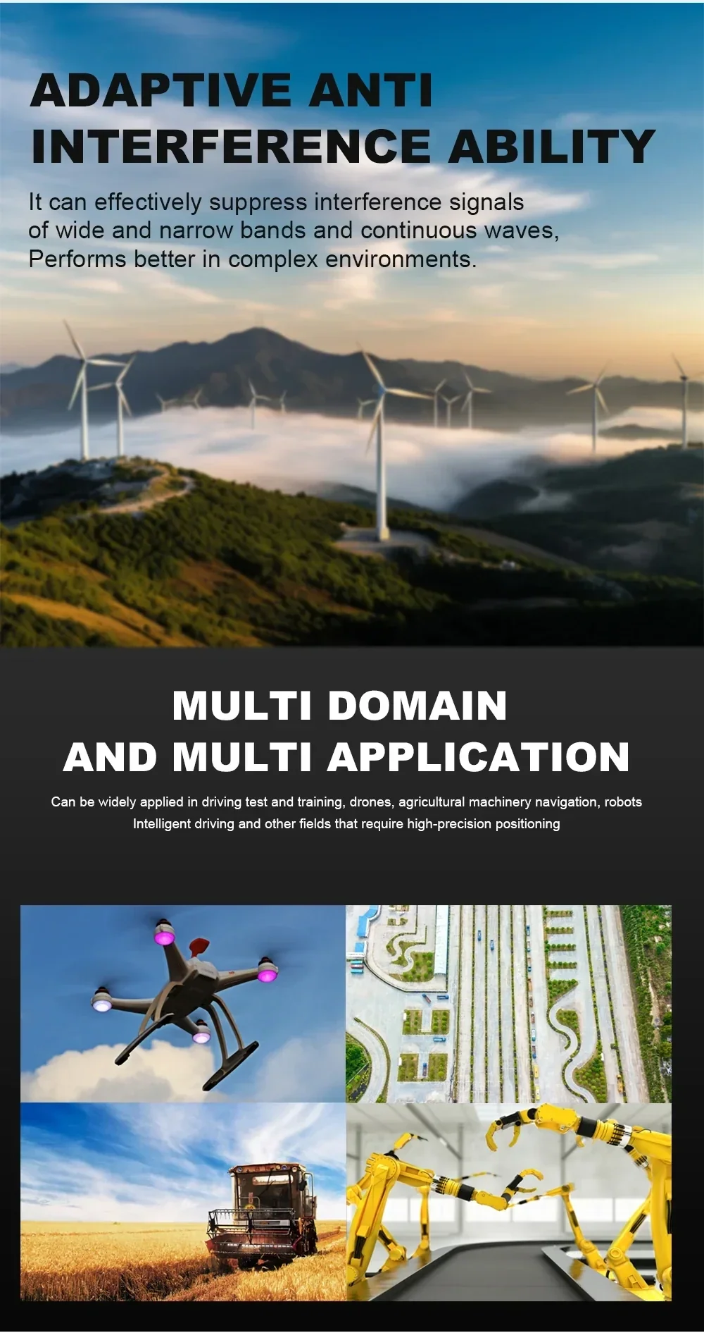 Anti-interference capability and multi-domain application scenes for RTK GNSS positioning boards