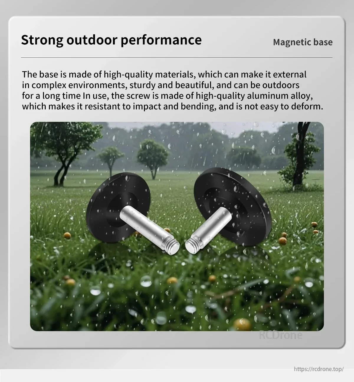 Outdoor rain scene demonstrating strong outdoor performance of magnetic antenna base with threaded screw mount