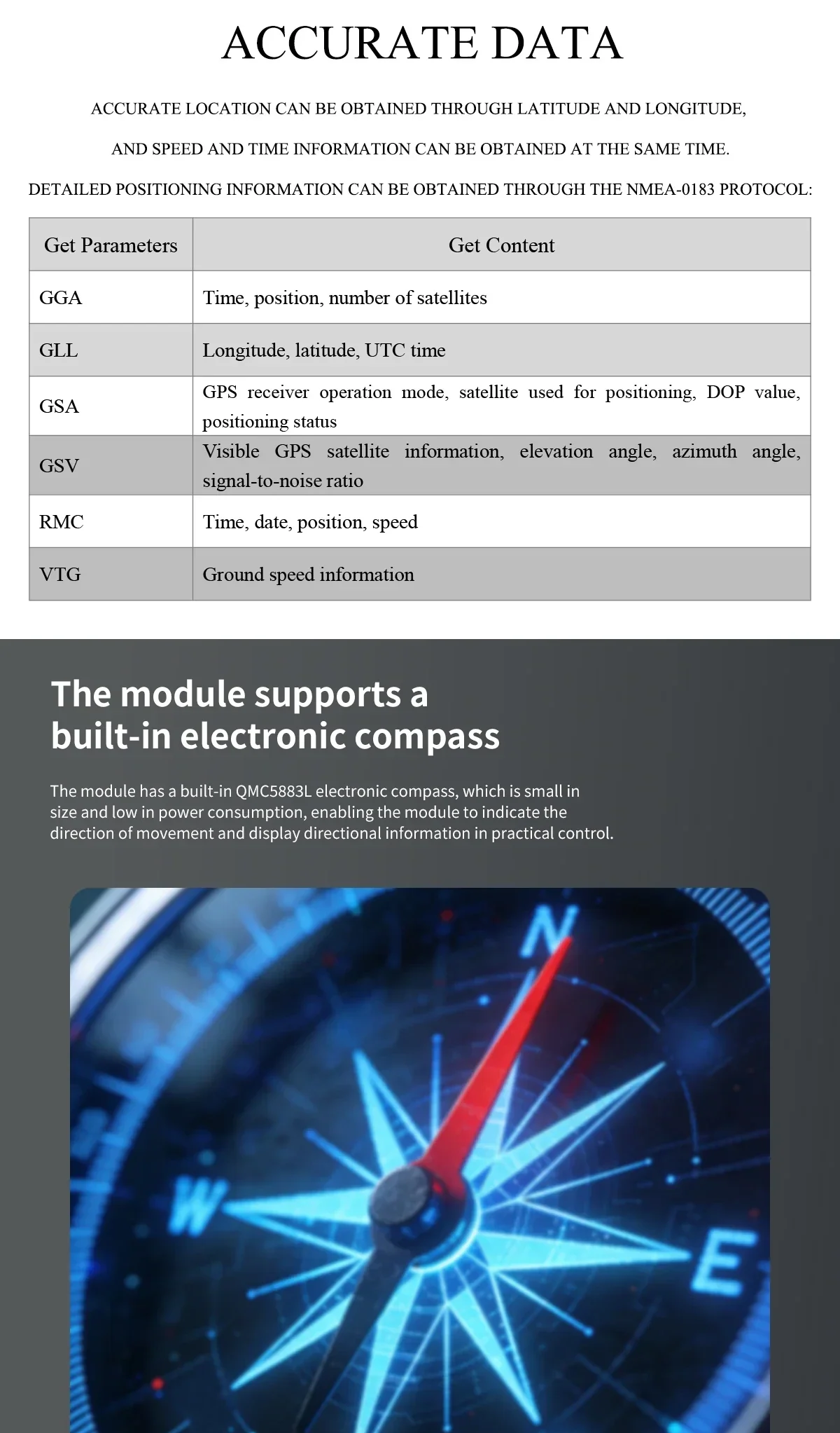 Beitian BE-280 NMEA output table and built-in compass feature overview