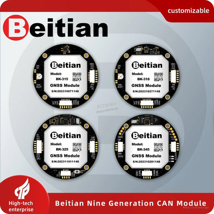 Beitian M9 M9140 nine-generation CAN GNSS module lineup graphic with BK-315/318/325/345 options