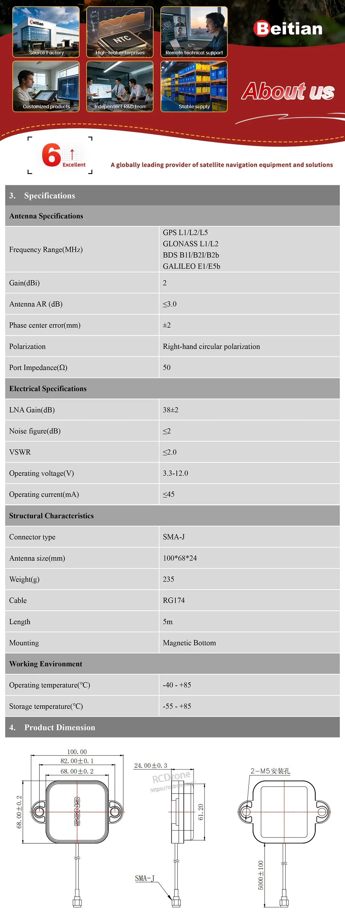 BT-3B45AJL2/BT-3B45AJL5 specifications table and dimension drawing with mounting hole layout