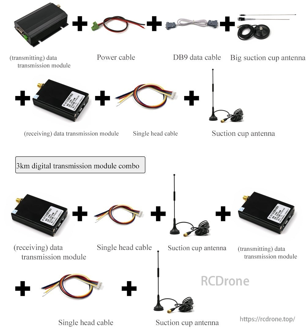 Digital data transmission module combo with power and DB9 cables plus suction-cup antennas for longer-range links