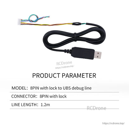 Product parameter sheet for 8-pin locking USB debug line, 1.2 m cable length