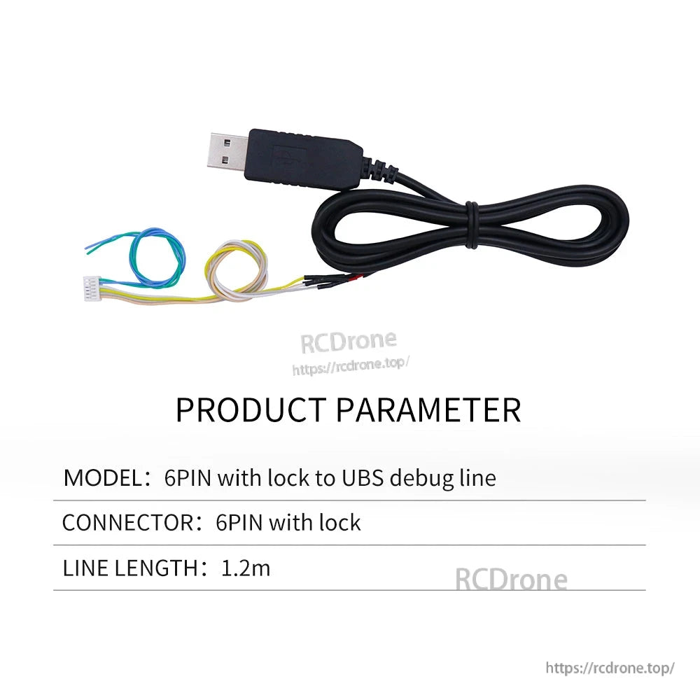 Product parameter sheet for 6-pin locking USB debug line, 1.2 m cable length