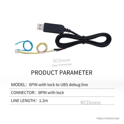Product parameter sheet for 6-pin locking USB debug line, 1.2 m cable length