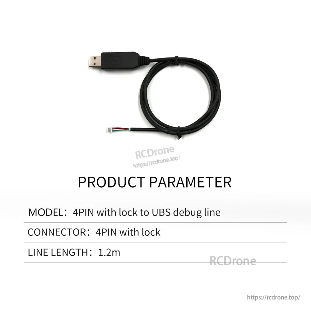 Product parameter sheet for 4-pin locking USB debug line, 1.2 m cable length