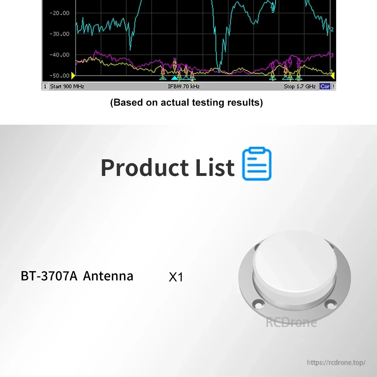 Package contents image listing BT-3707A antenna x1 with product illustration