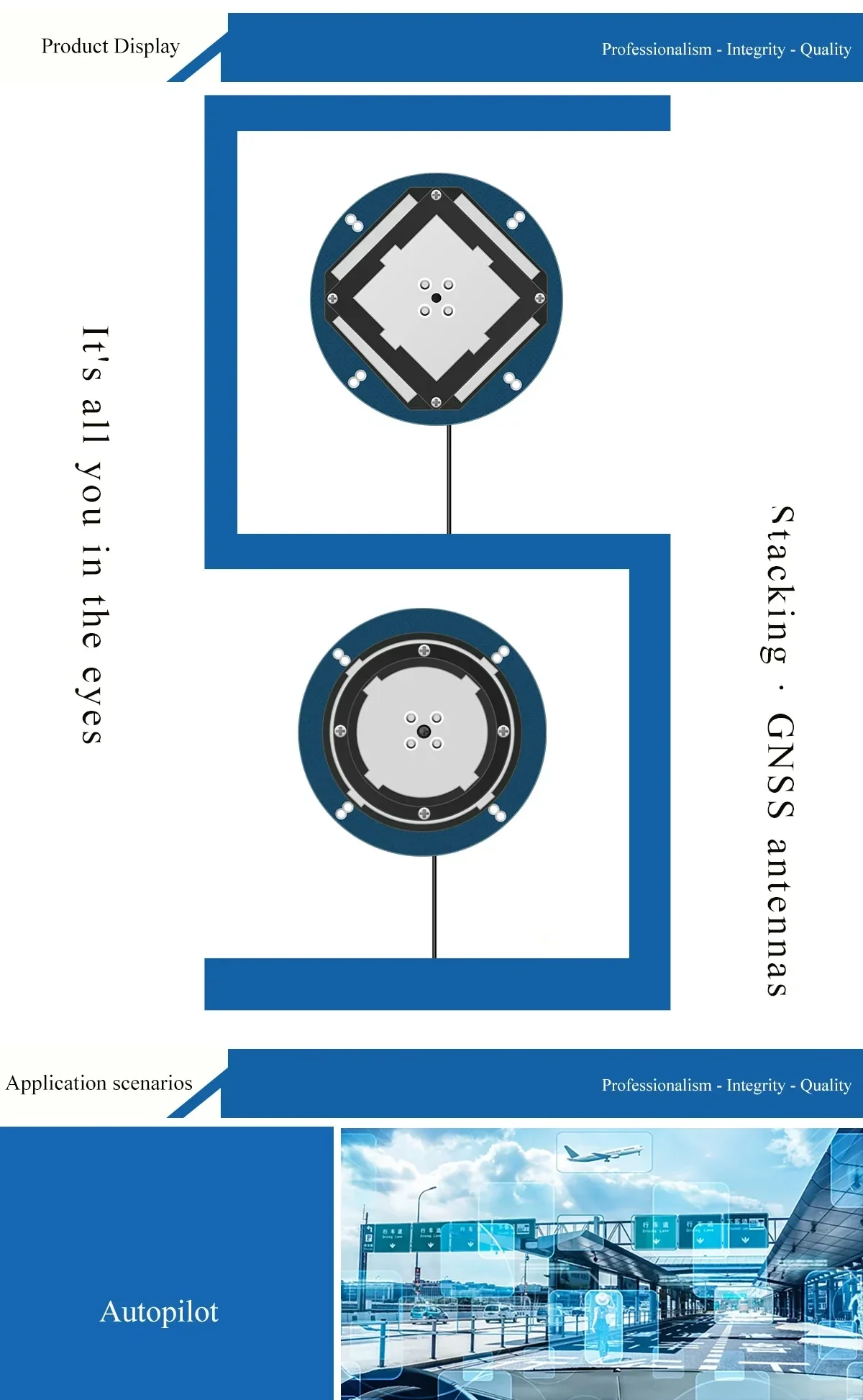 Beitian GNSS antenna product display with BT-4820 housing views highlighting compact round form factor