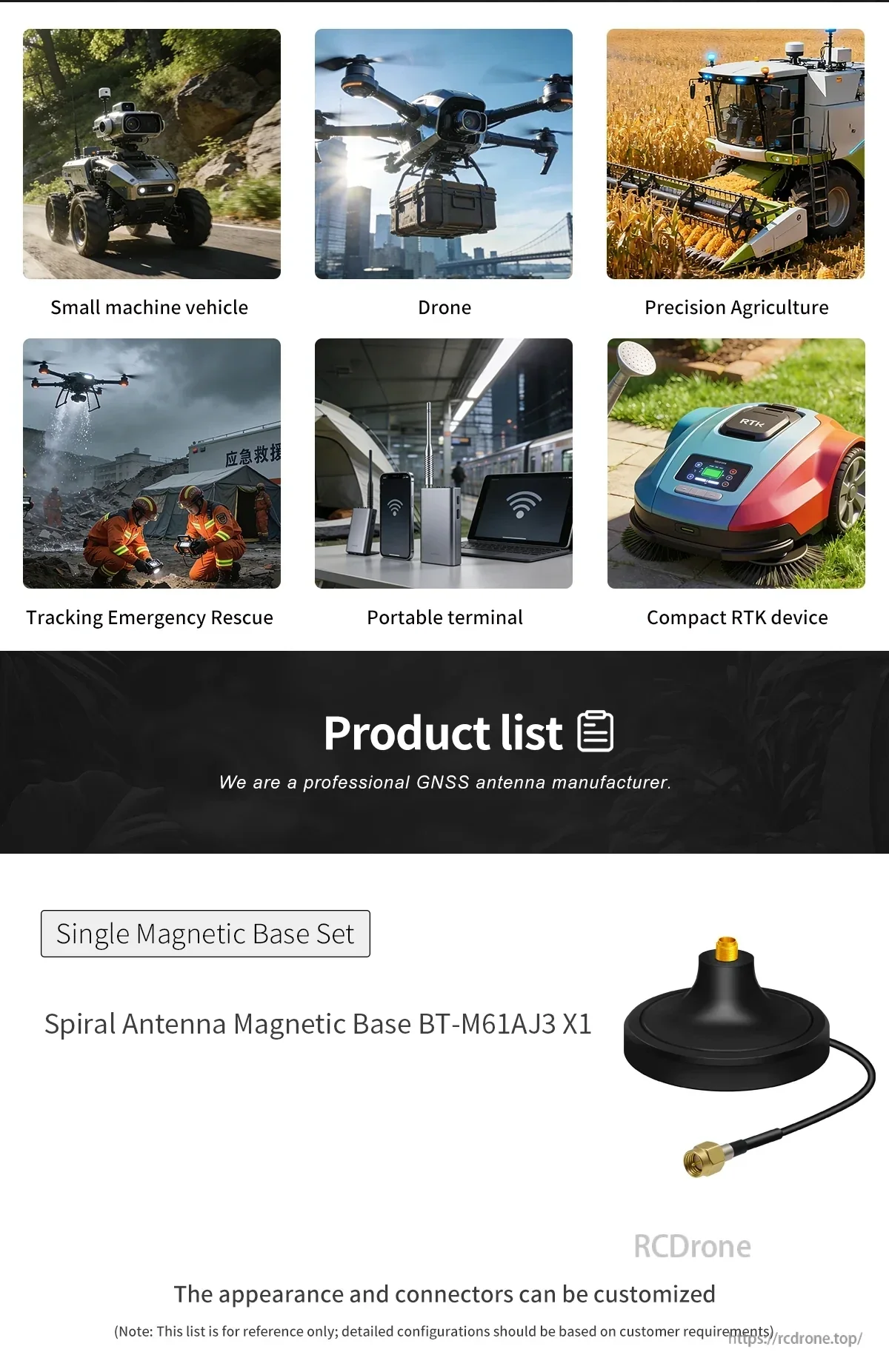 Beitian RTK GNSS Helixcal Antenna Helical Antenna with Magnetic Base SMA-J BT-M61AJ3