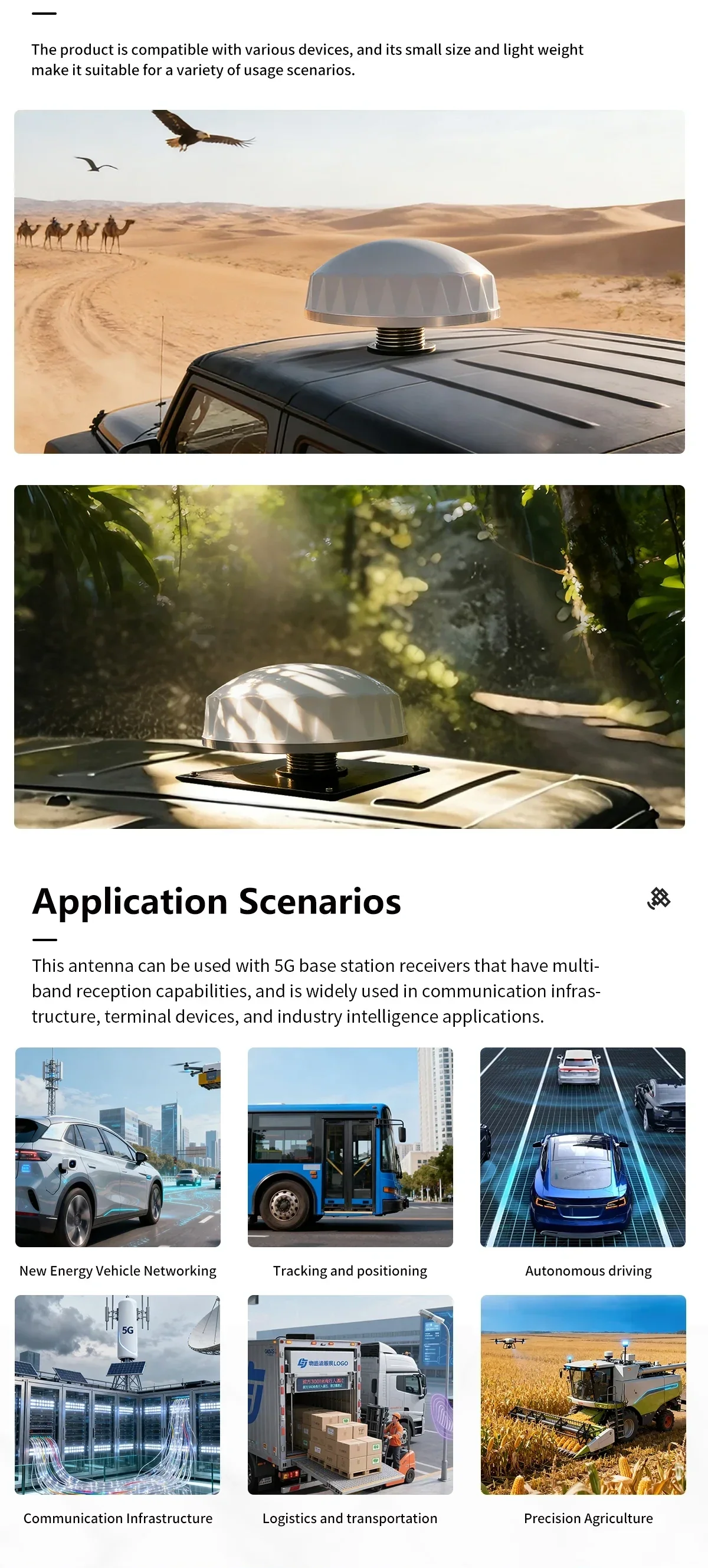 Beitian BT-T372 vehicle combination antenna installed on car roof in off-road and forest application scenarios