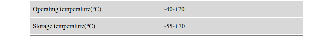 BT-T076 environmental specs table: operating -40 to +70 °C, storage -55 to +70 °C