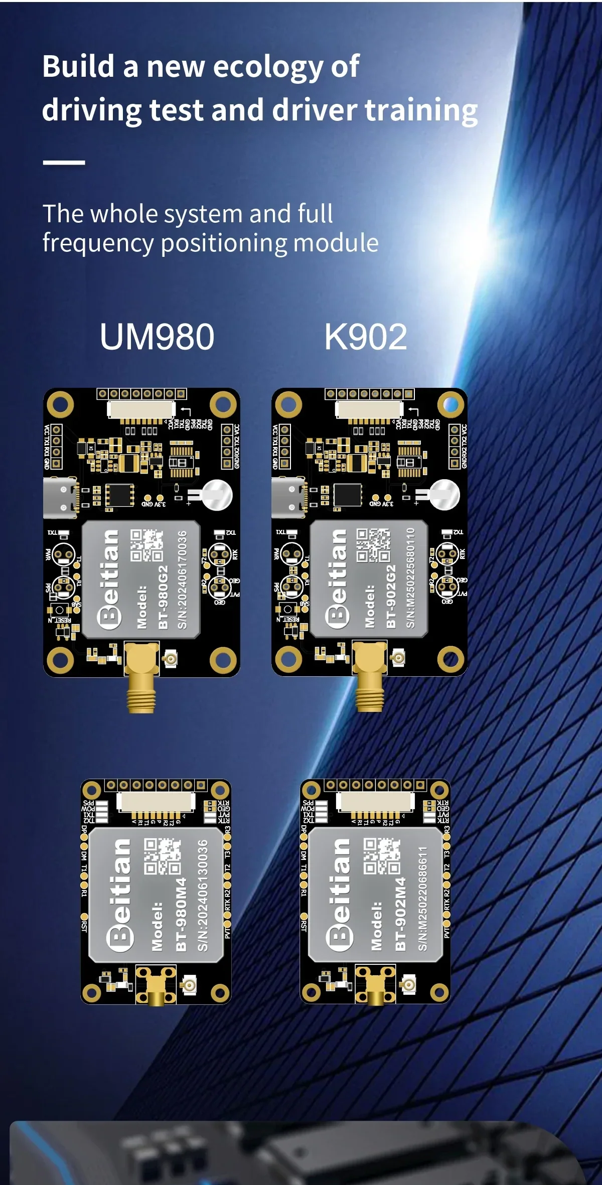 Beitian UM980/K902 full-frequency RTK GNSS board product lineup for high-precision positioning projects