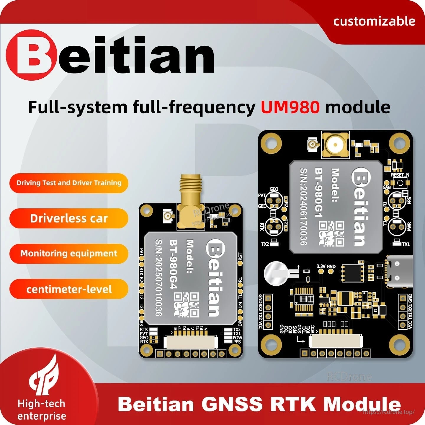 Beitian full-system full-frequency UM980 module promotional graphic for GNSS RTK module