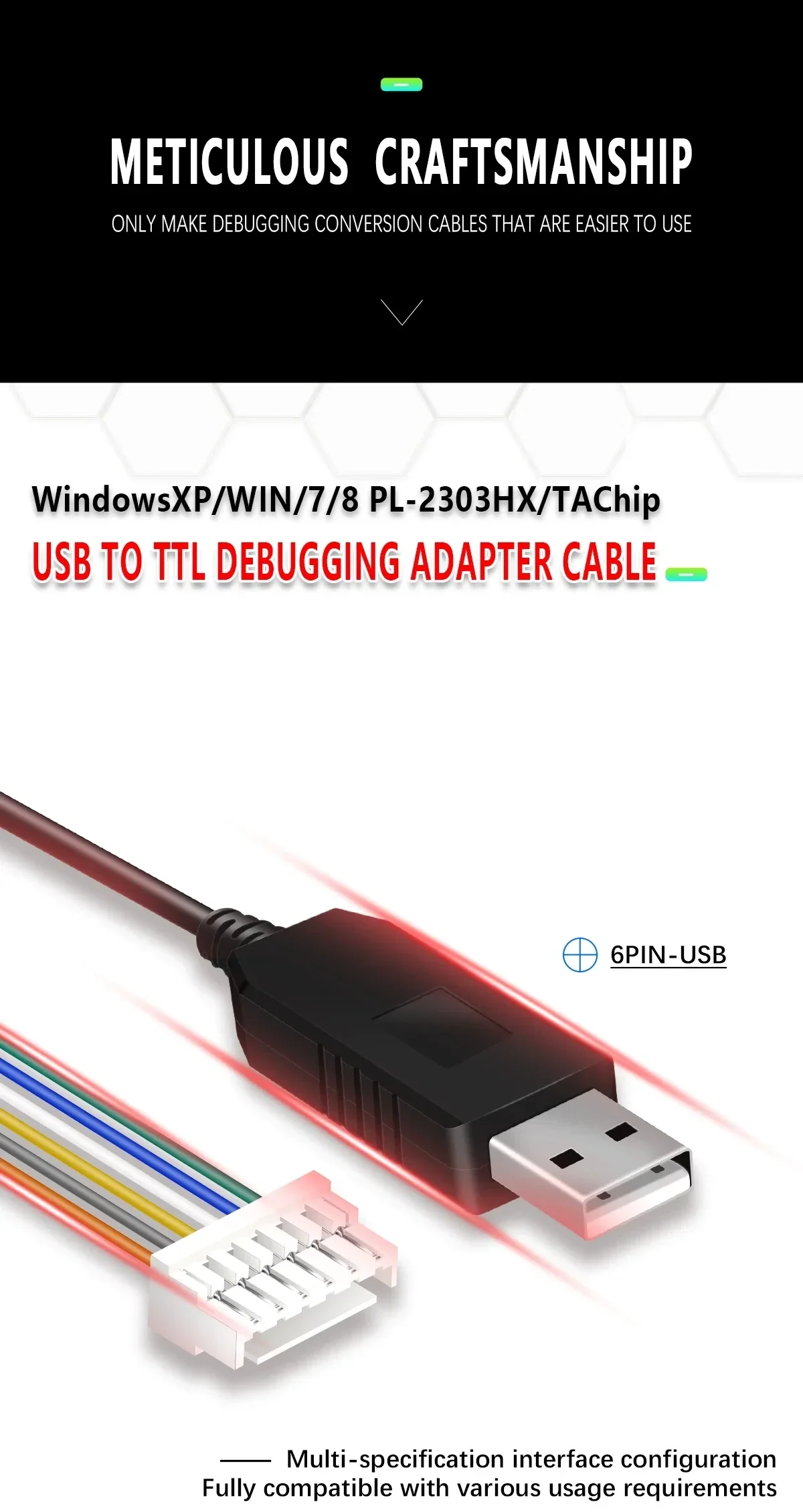 Beitian PL-2303HX/TA USB to TTL level conversion cable for Windows XP/7/8 with 6-pin lock TTL plug