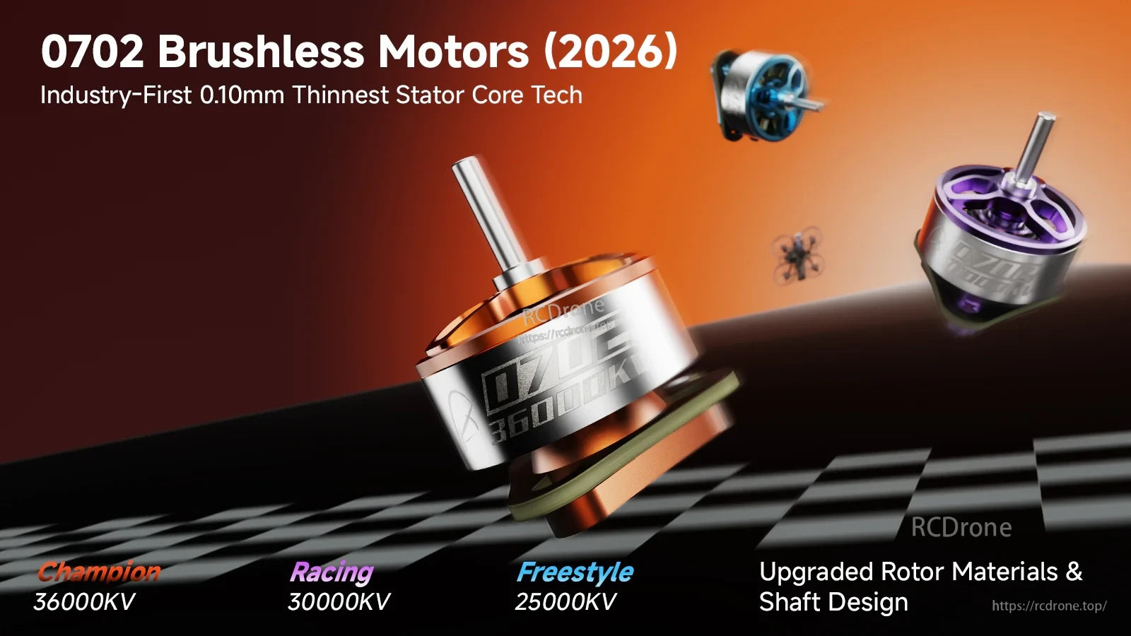 BetaFPV 0702 brushless motor lineup for 1S micro whoops, with Champion, Racing and Freestyle KV options