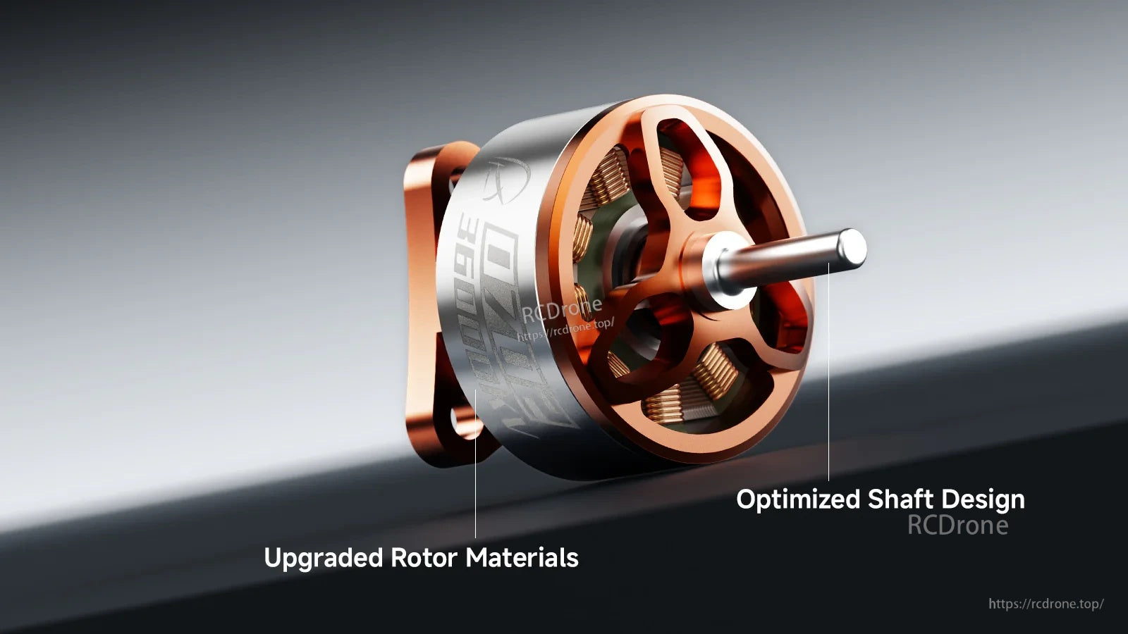 Close-up of 0702 motor highlighting upgraded rotor materials and optimized shaft design for durability