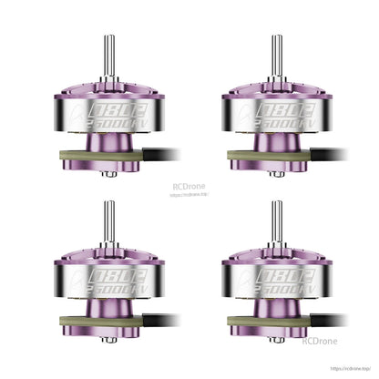 BetaFPV 0802 brushless motor set in purple, side profile with shaft, mounting base, and lead wires