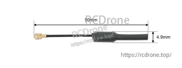 BetaFPV FPV VTX antenna dimensions: 50mm overall length and 4.9mm antenna diameter with U.FL plug