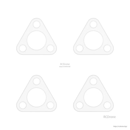 Set of four clear triangular motor gaskets for micro whoop frame, flat lay