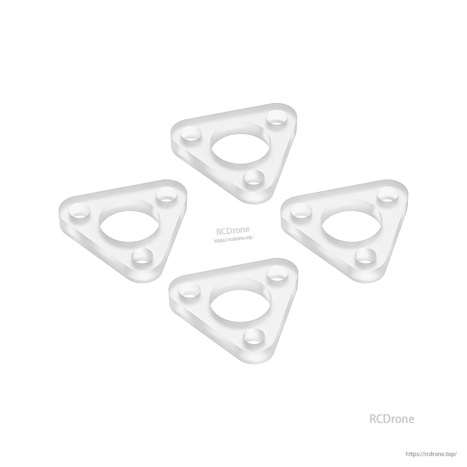 Clear motor gaskets, angled view showing thickness and three mounting holes