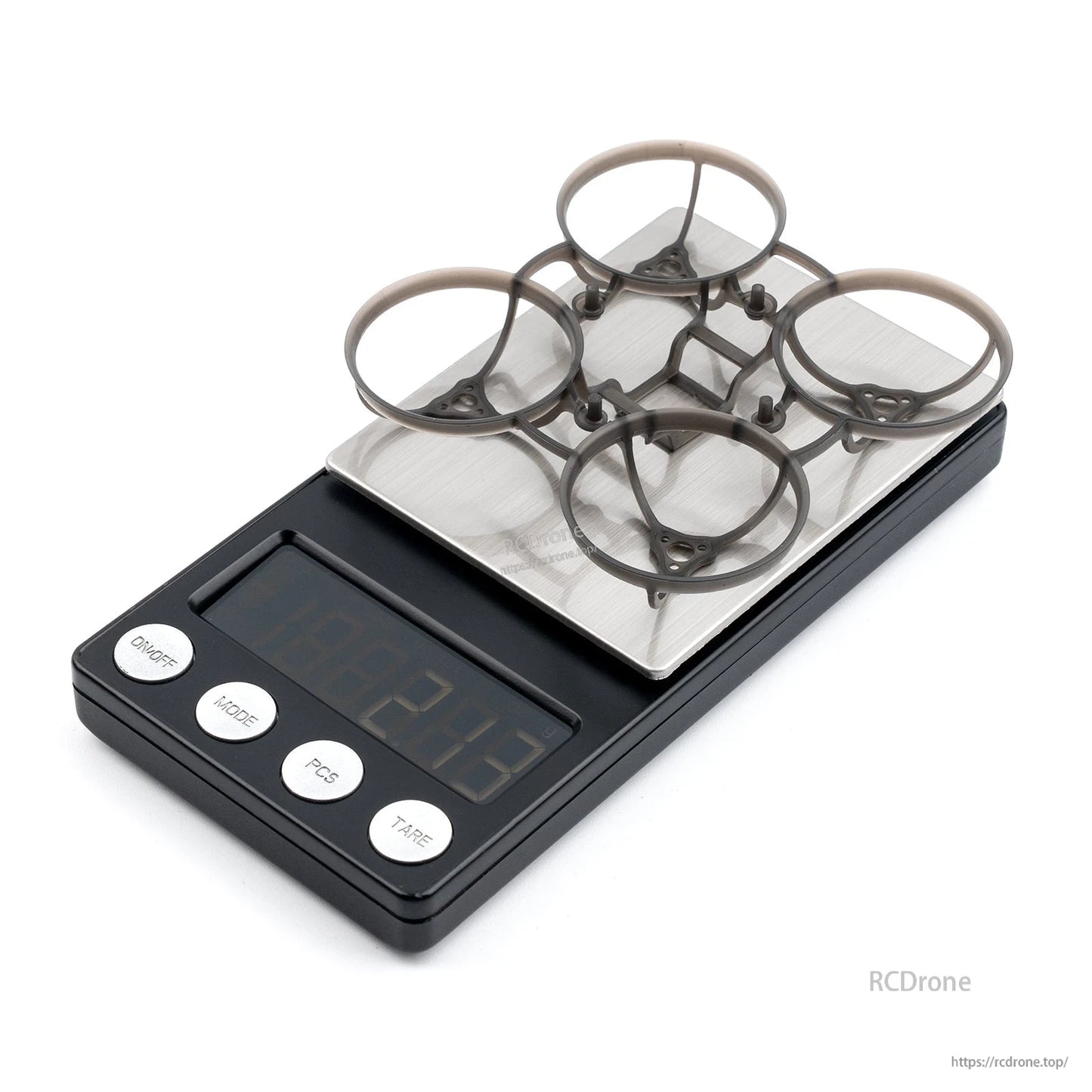 BetaFPV Air65 Champion 65mm brushless whoop frame placed on digital scale to show weight