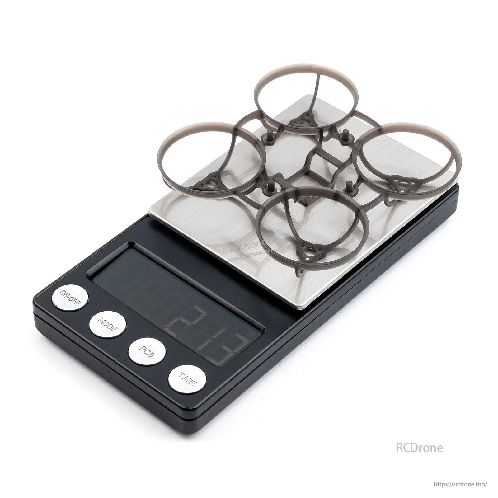 BetaFPV Air65 Champion 65mm brushless whoop frame placed on digital scale to show weight