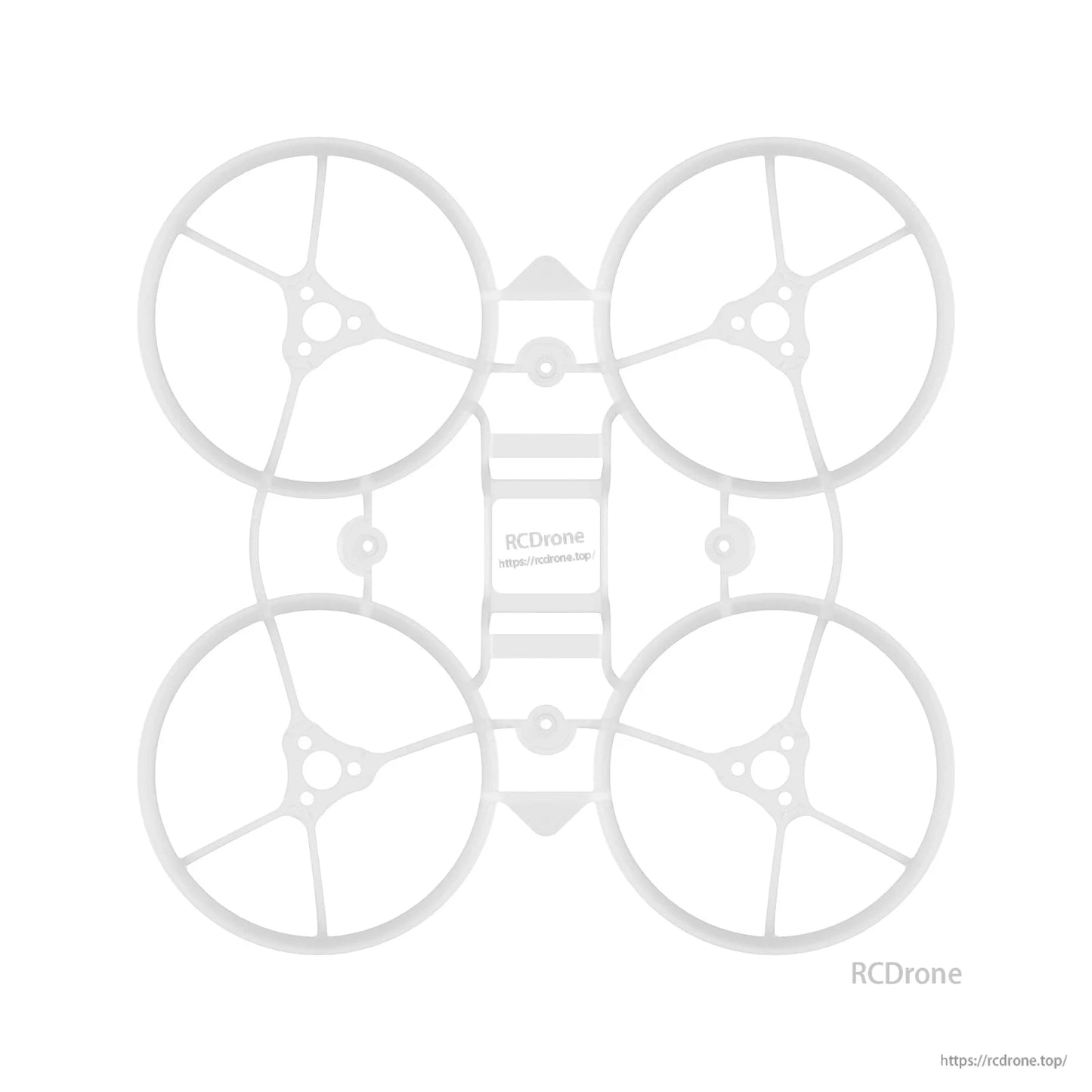 Top-down view of white ducted whoop frame showing four 33mm ducts and central mounting platform