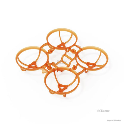 Orange ducted whoop frame, angled view showing four circular prop guards and center mounting area