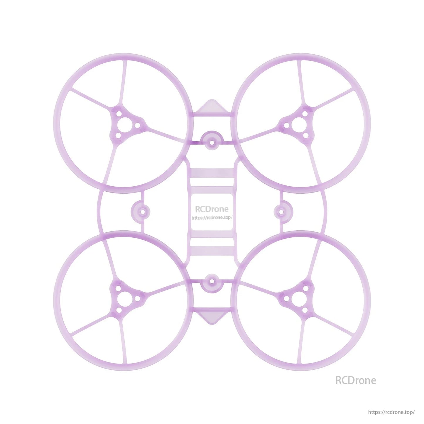 Top-down view of purple whoop frame showing four ducts, spoke supports, and center brace