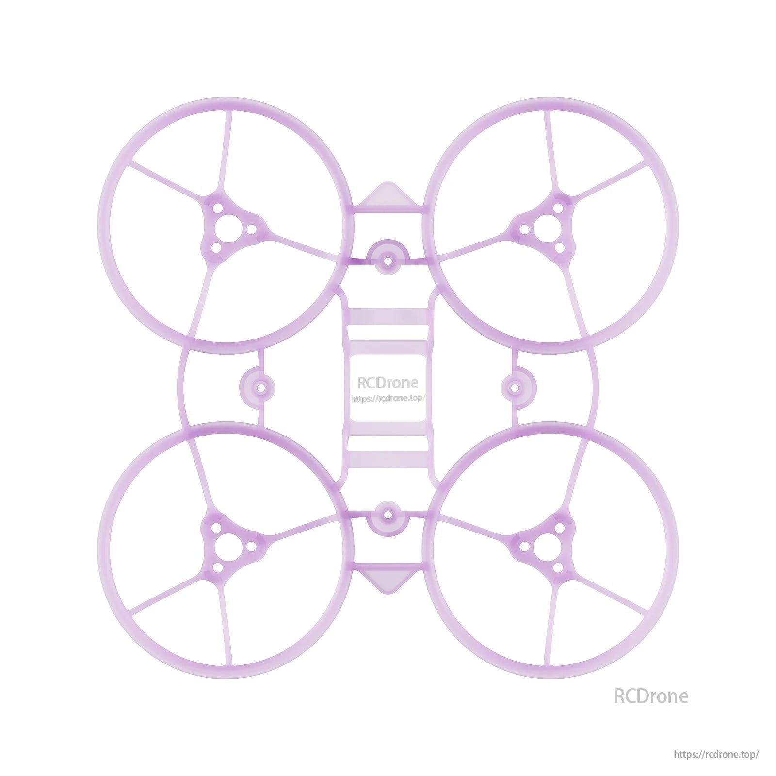 Top-down view of purple whoop frame showing four ducts, spoke supports, and center brace
