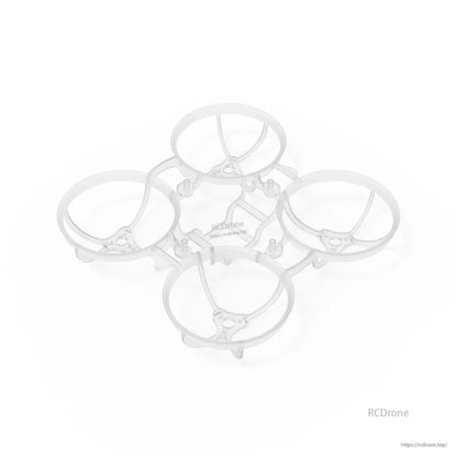 White ducted whoop frame, angled view with four prop guard rings and slim center frame section