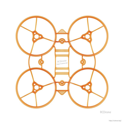 Overhead view of orange 65mm whoop frame with four ducts and center mounting slots