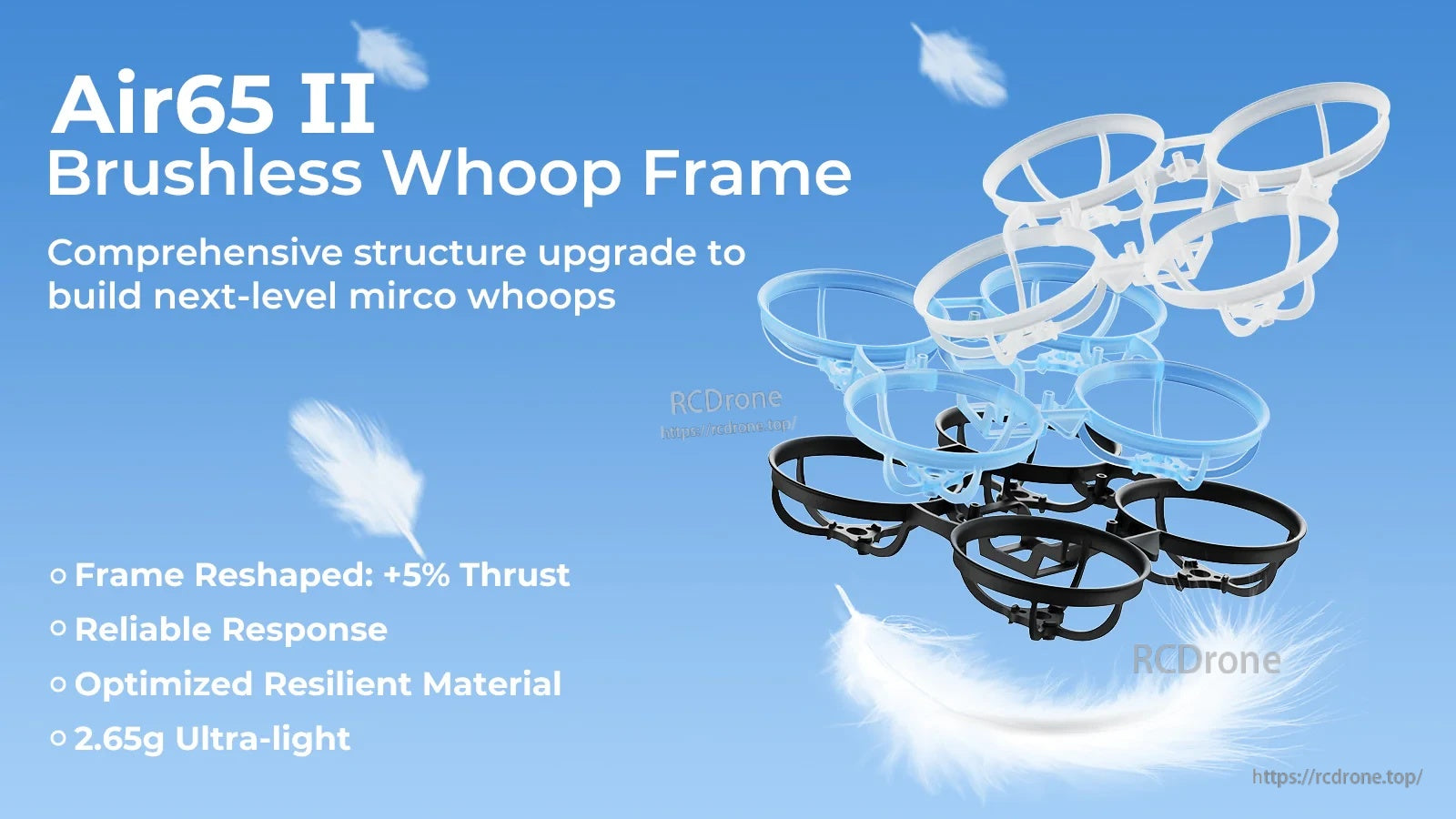 BetaFPV Air65 II brushless whoop frame in PP, 65mm wheelbase with 33mm ducts, ultra-light 2.65g