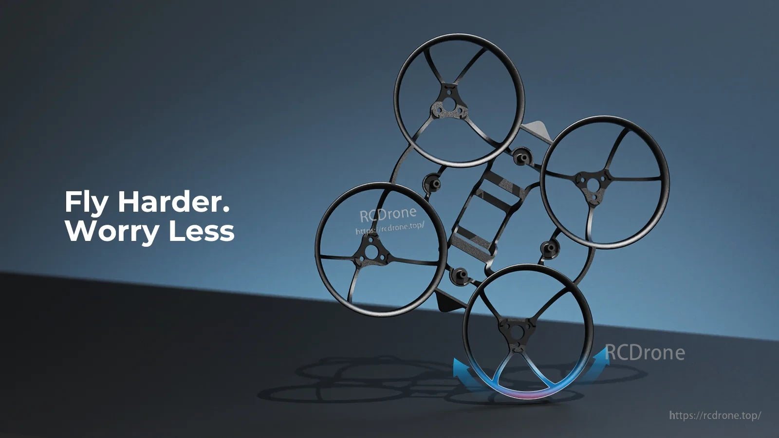 Angled view of the micro whoop frame emphasizing impact-ready PP construction and ducted design