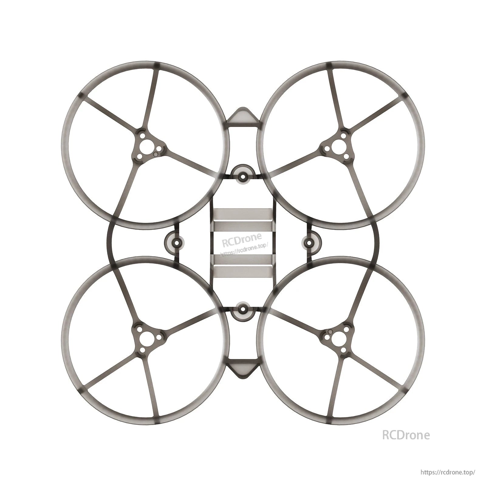 Smoke gray whoop frame, top-down view with four ducts and symmetrical mounting hole pattern
