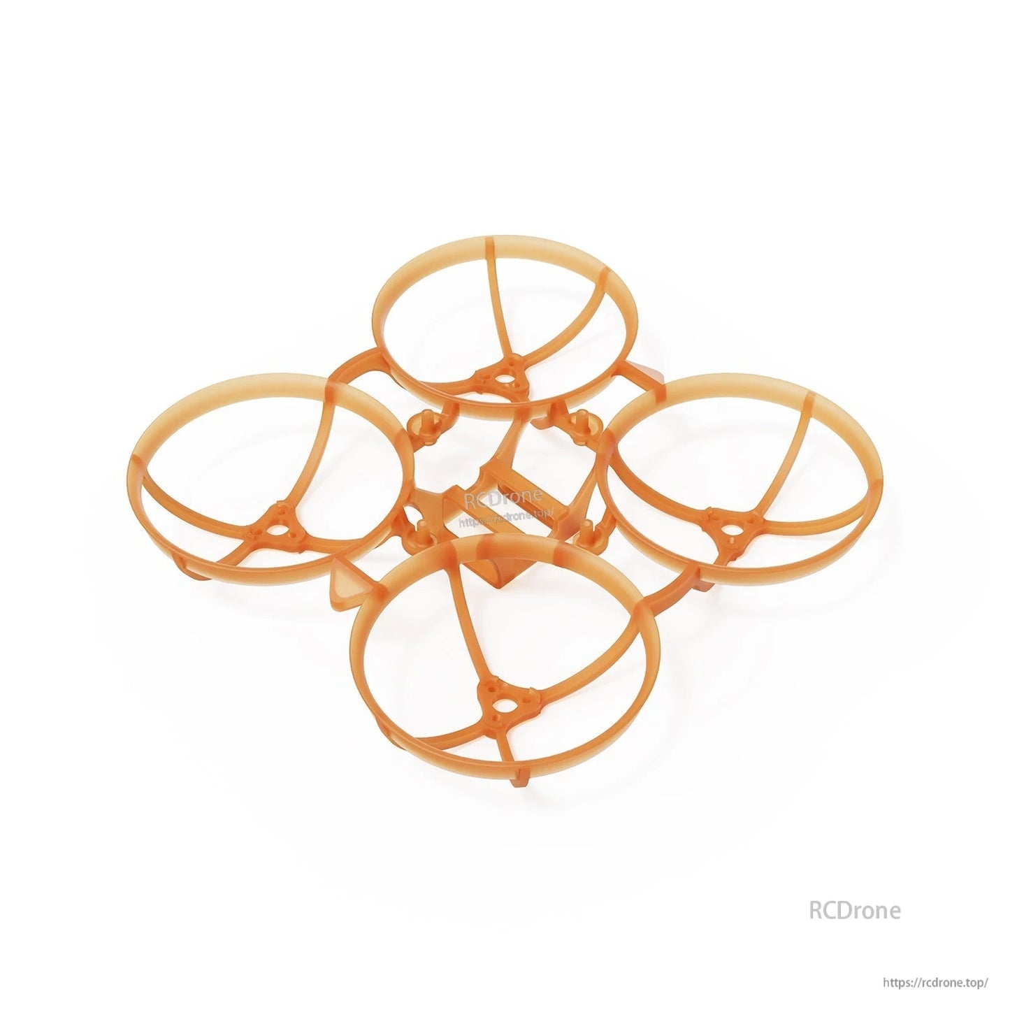 Air75 II brushless whoop frame in orange, angled view of prop guard ducts and center frame