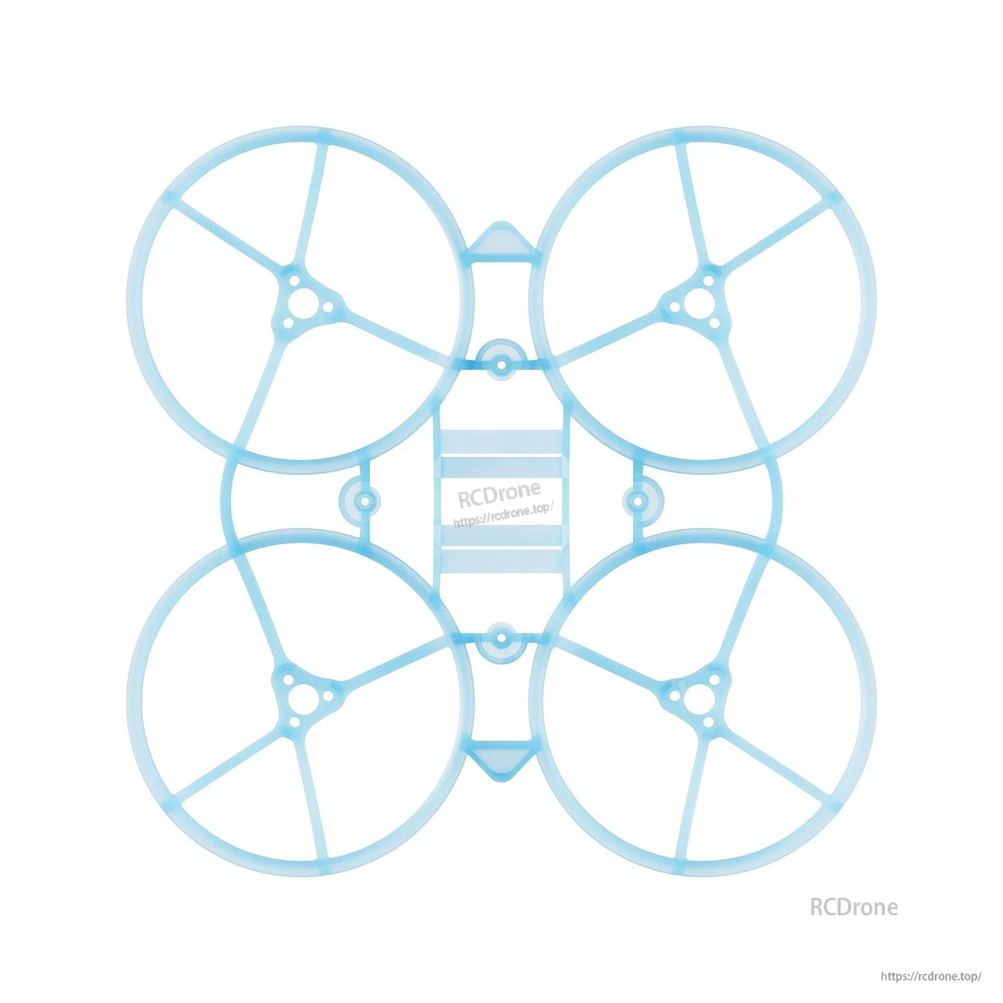 Blue Air75 II whoop frame, top-down view showing four circular ducts and center electronics mounting area
