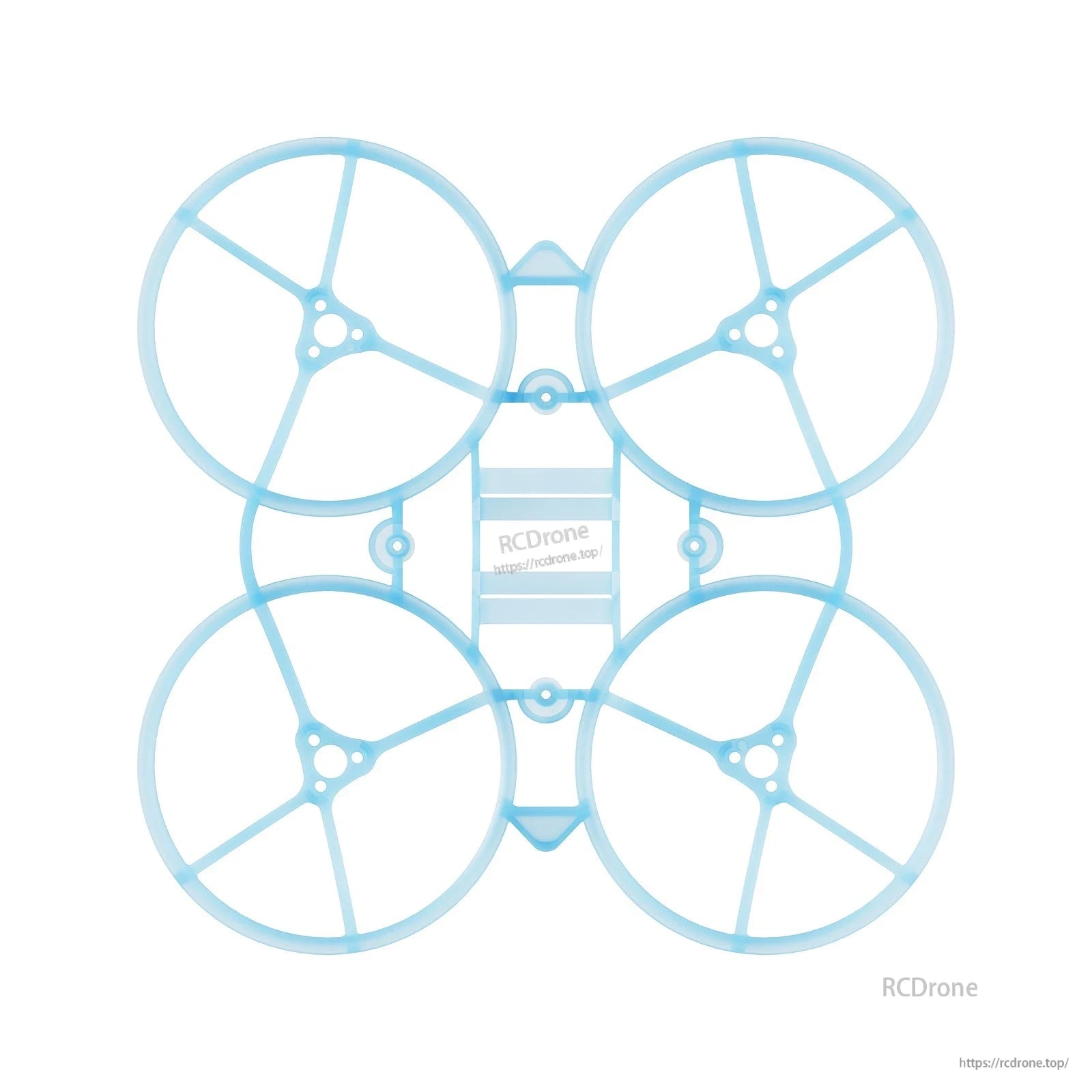 Blue Air75 II whoop frame, top-down view showing four circular ducts and center electronics mounting area