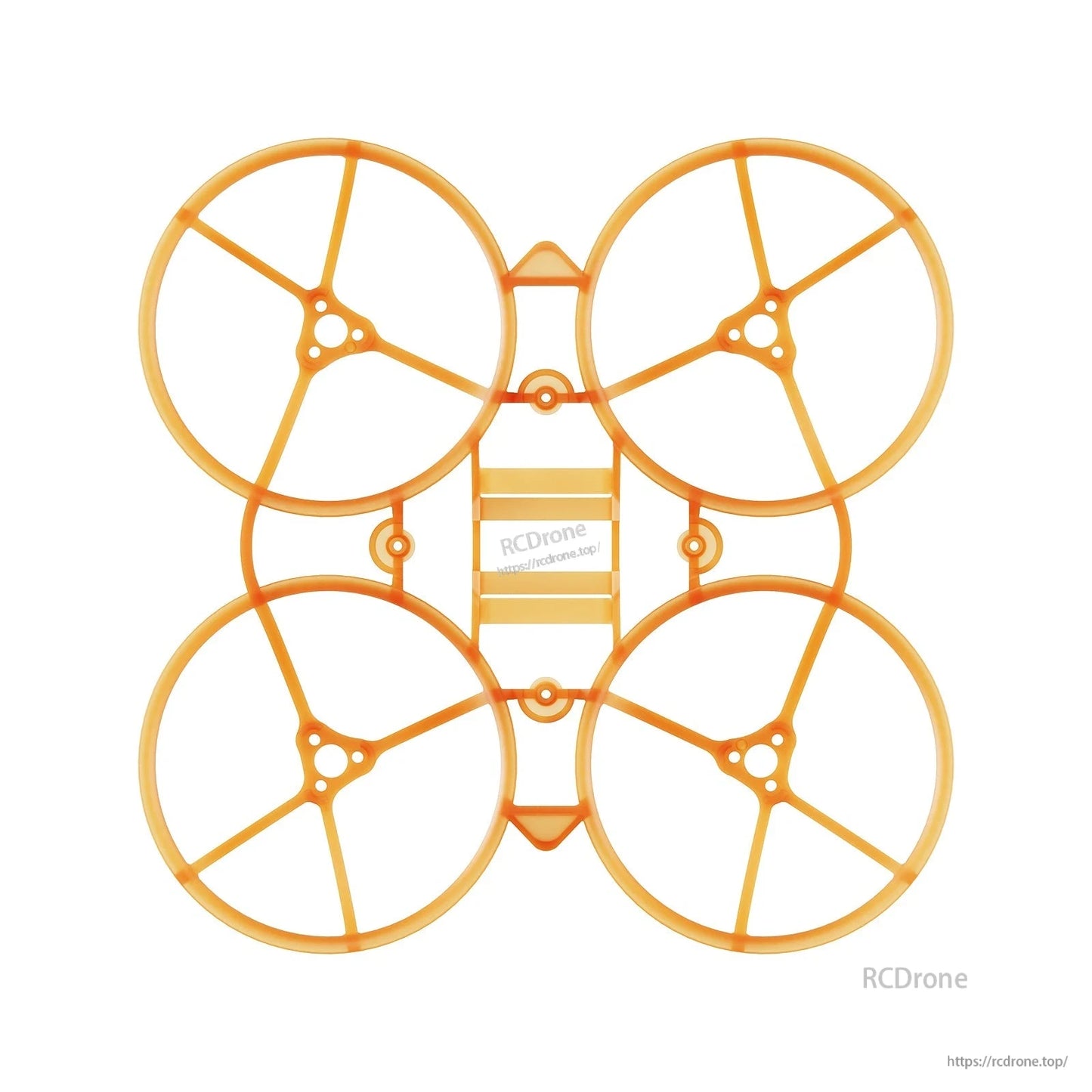 Orange whoop frame top view with four ducts and mounting holes for flight controller stack