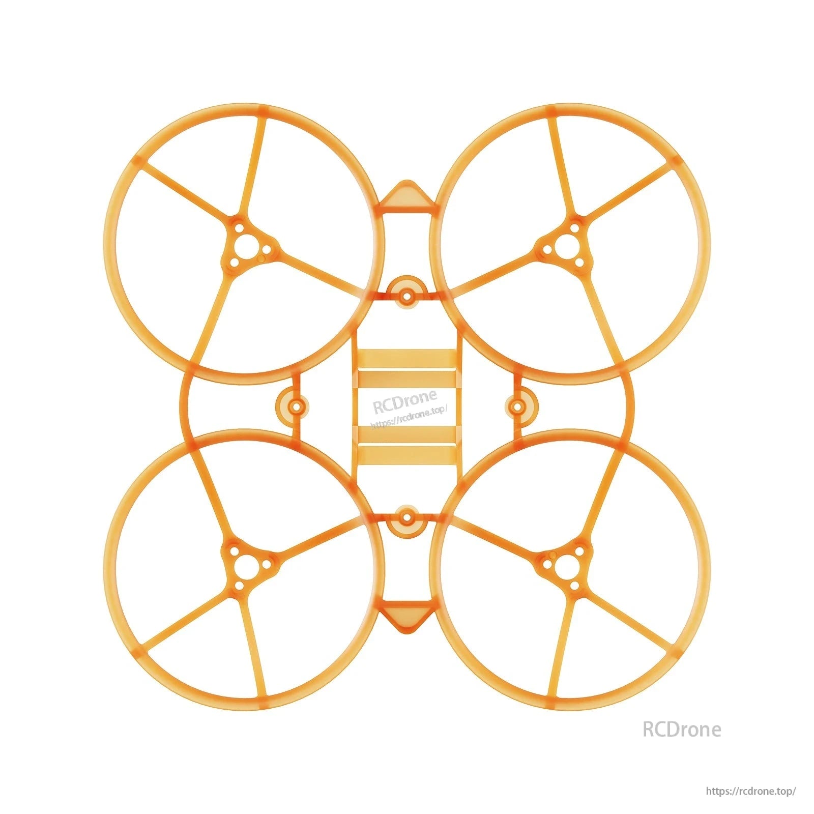 Orange whoop frame top view with four ducts and mounting holes for flight controller stack